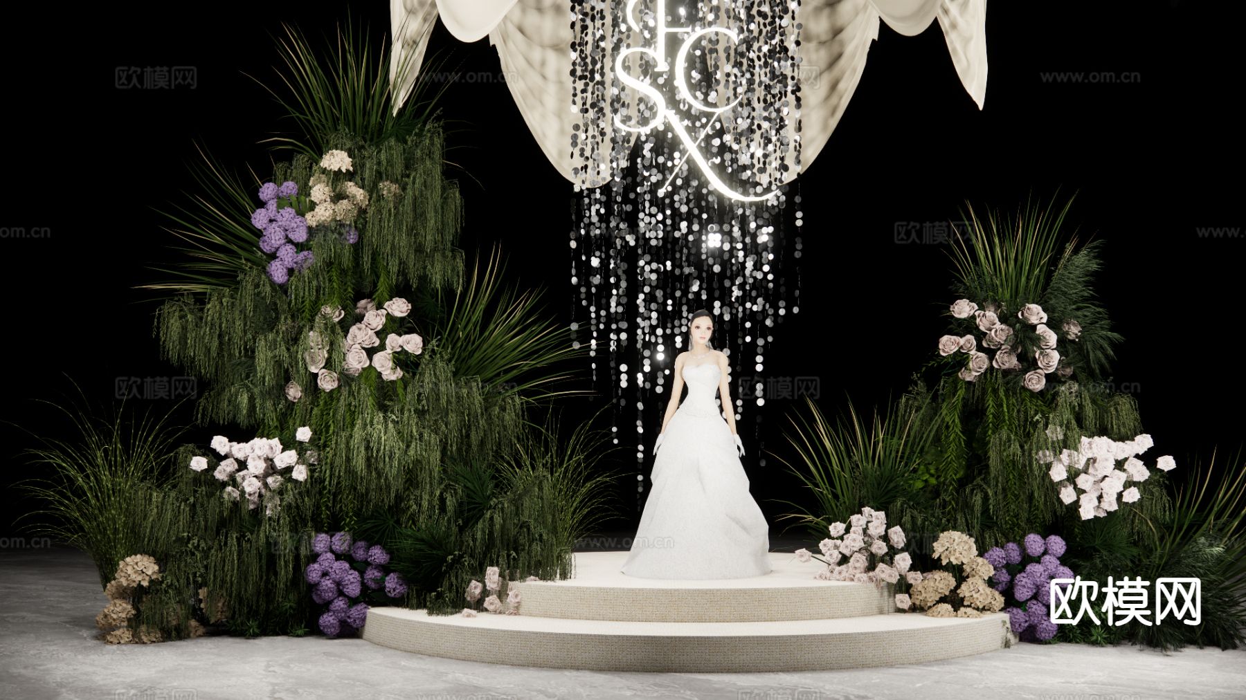 高级简约布幔 小众自然系婚礼su模型下载（渲染图2）