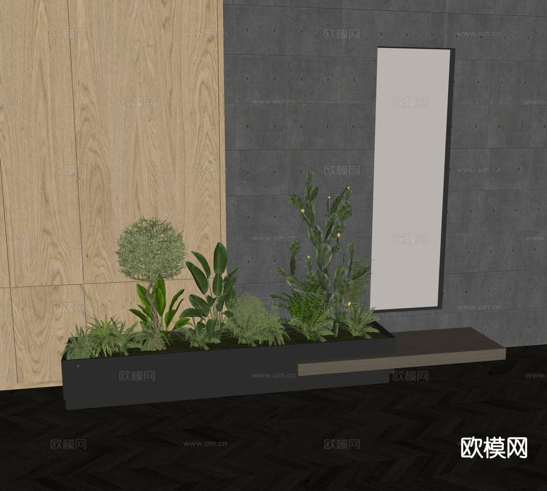 现代植物堆 花坛su模型下载（渲染图1）