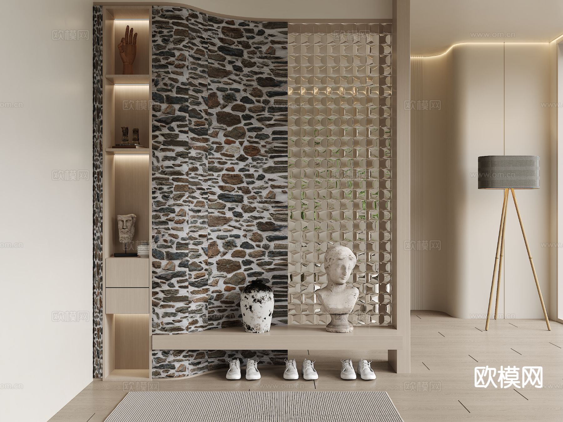 侘寂入门 玄关鞋柜su模型下载（渲染图2）