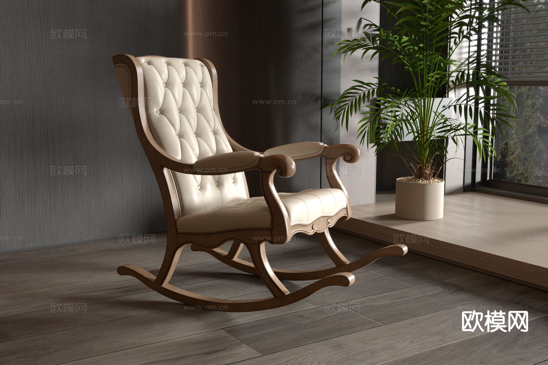 美式木椅 传统实木摇椅3d模型下载