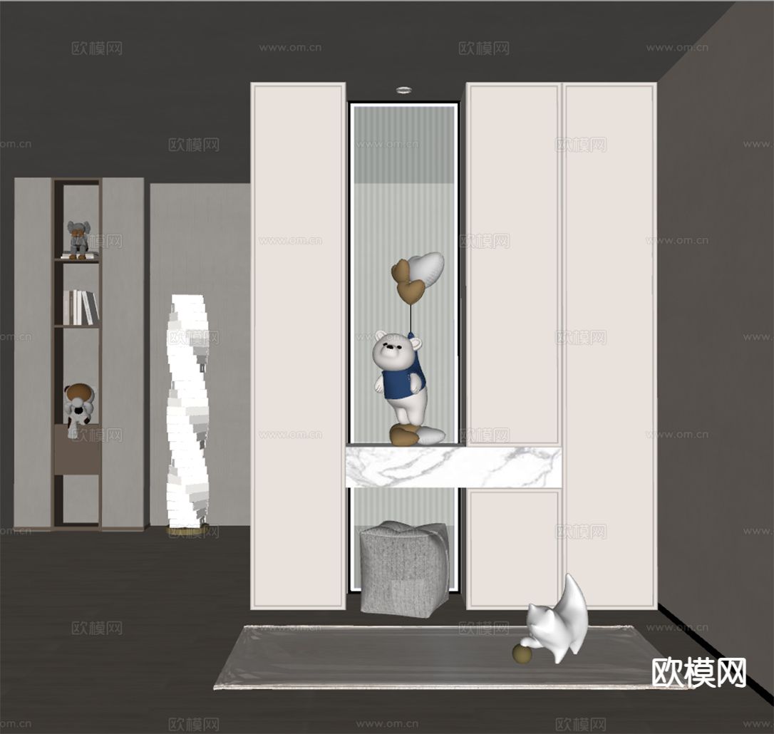 现代玄关柜 鞋柜su模型下载（渲染图1）