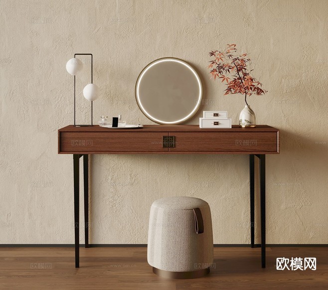新中式梳妆台 化妆桌3d模型下载