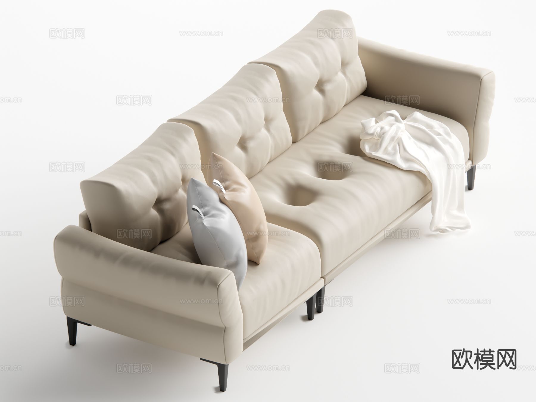 中古风多人沙发su模型下载（渲染图2）