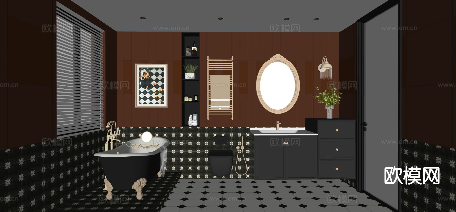 美式卫生间 浴室su模型下载（渲染图1）