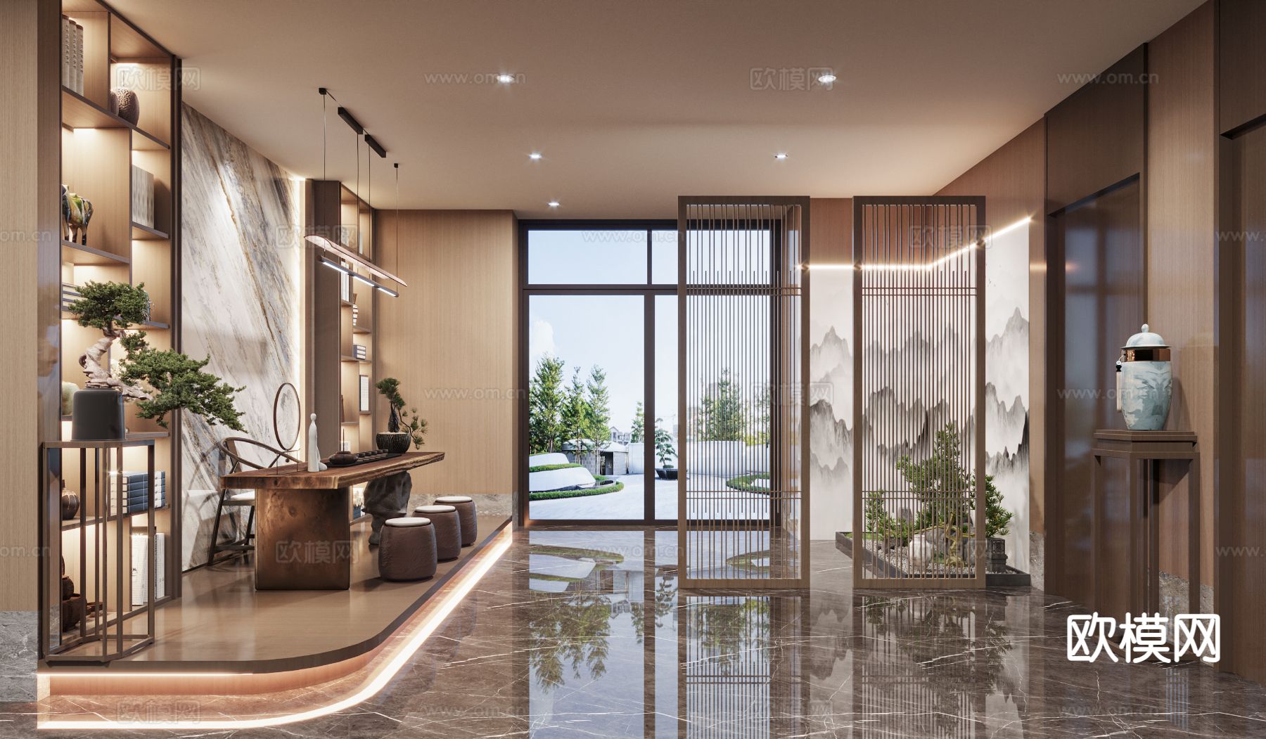 新中式茶馆 大厅3d模型下载