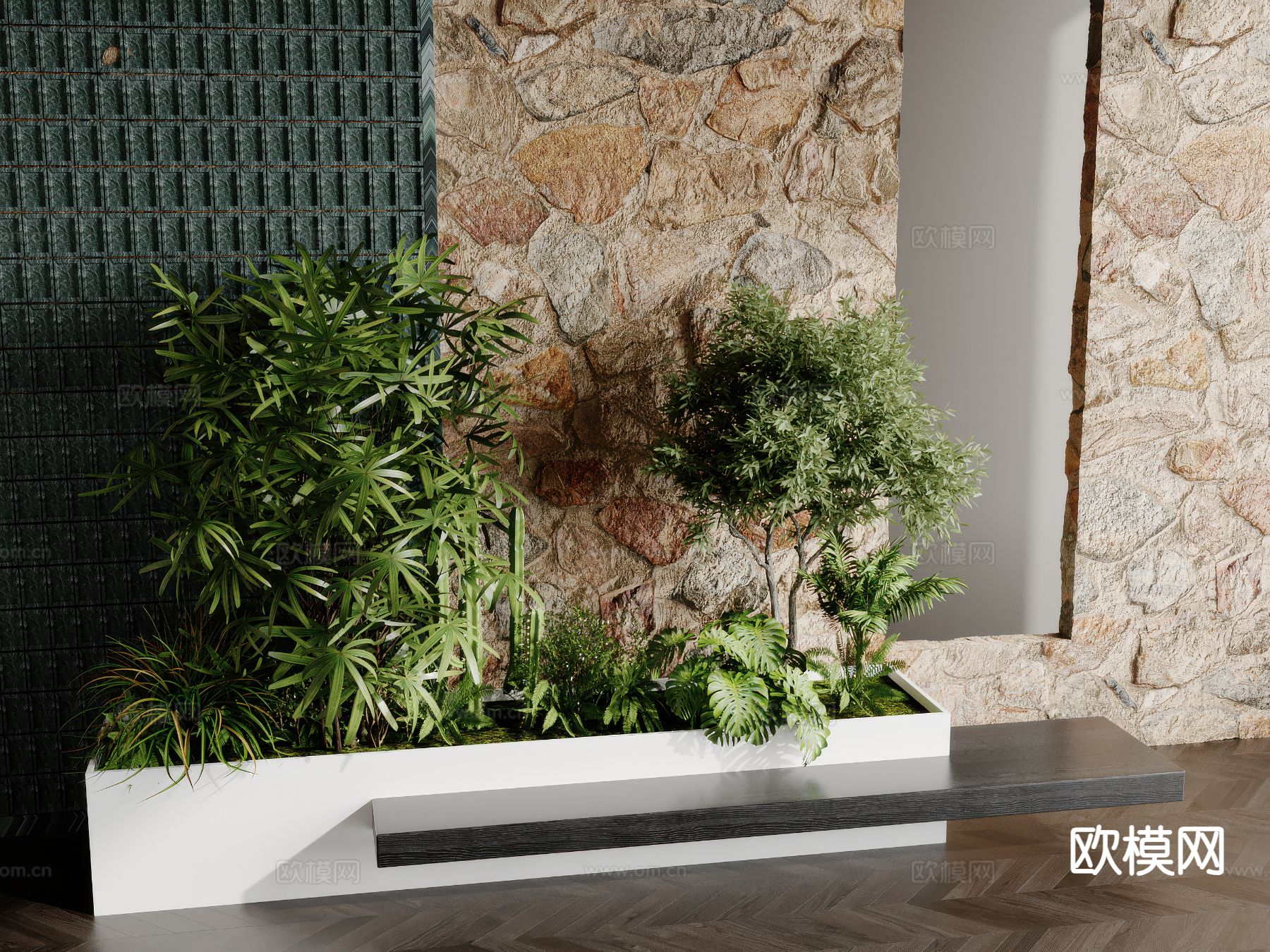 现代植物堆 花坛su模型下载（渲染图2）