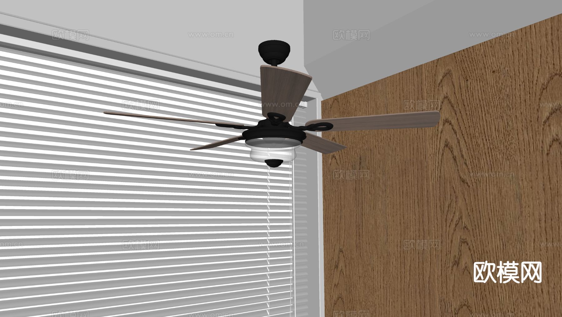 美式吊扇灯 风扇灯su模型下载（渲染图1）