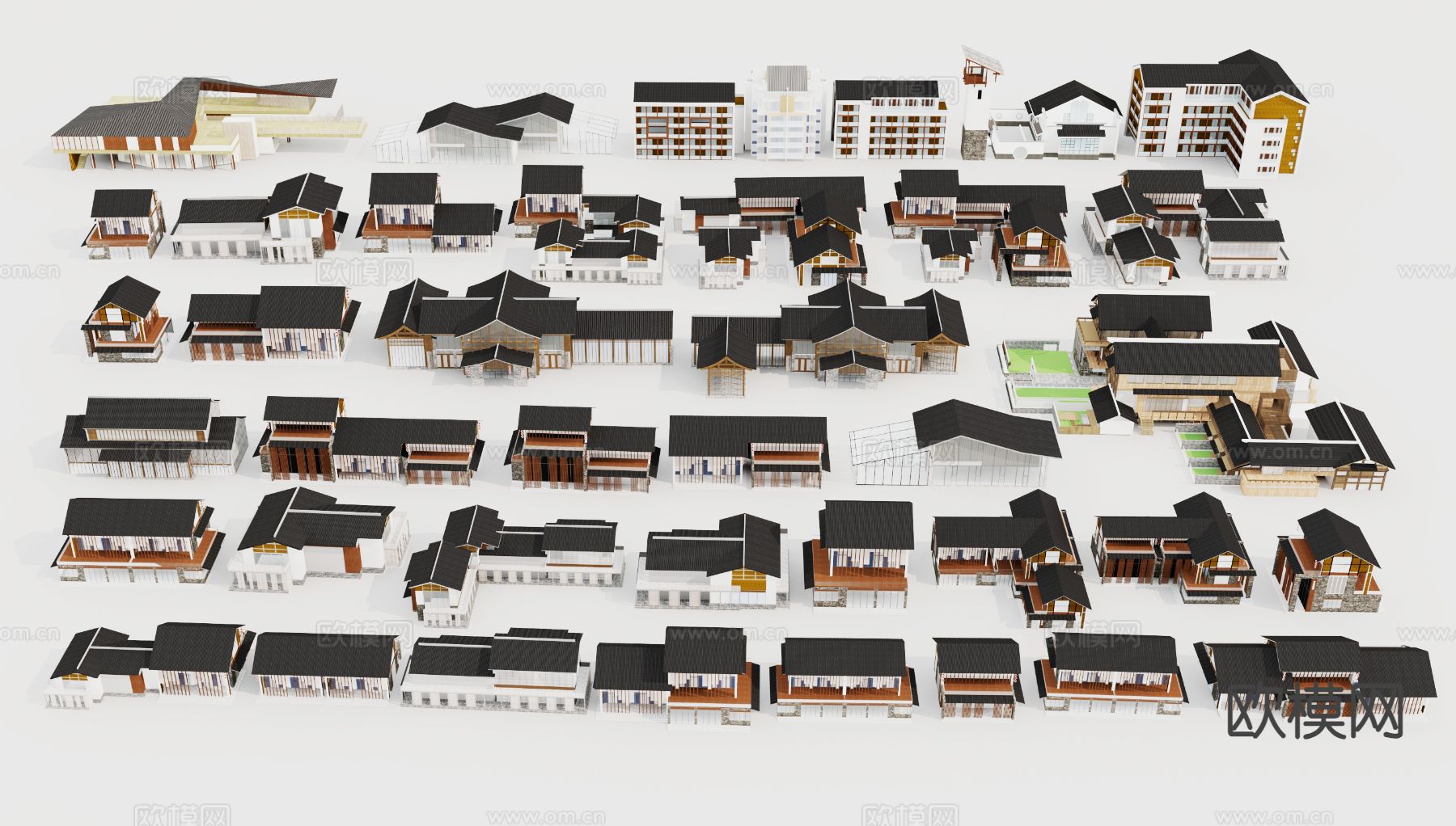 新中式商业建筑 乡村民宿 度假酒店外观3d模型