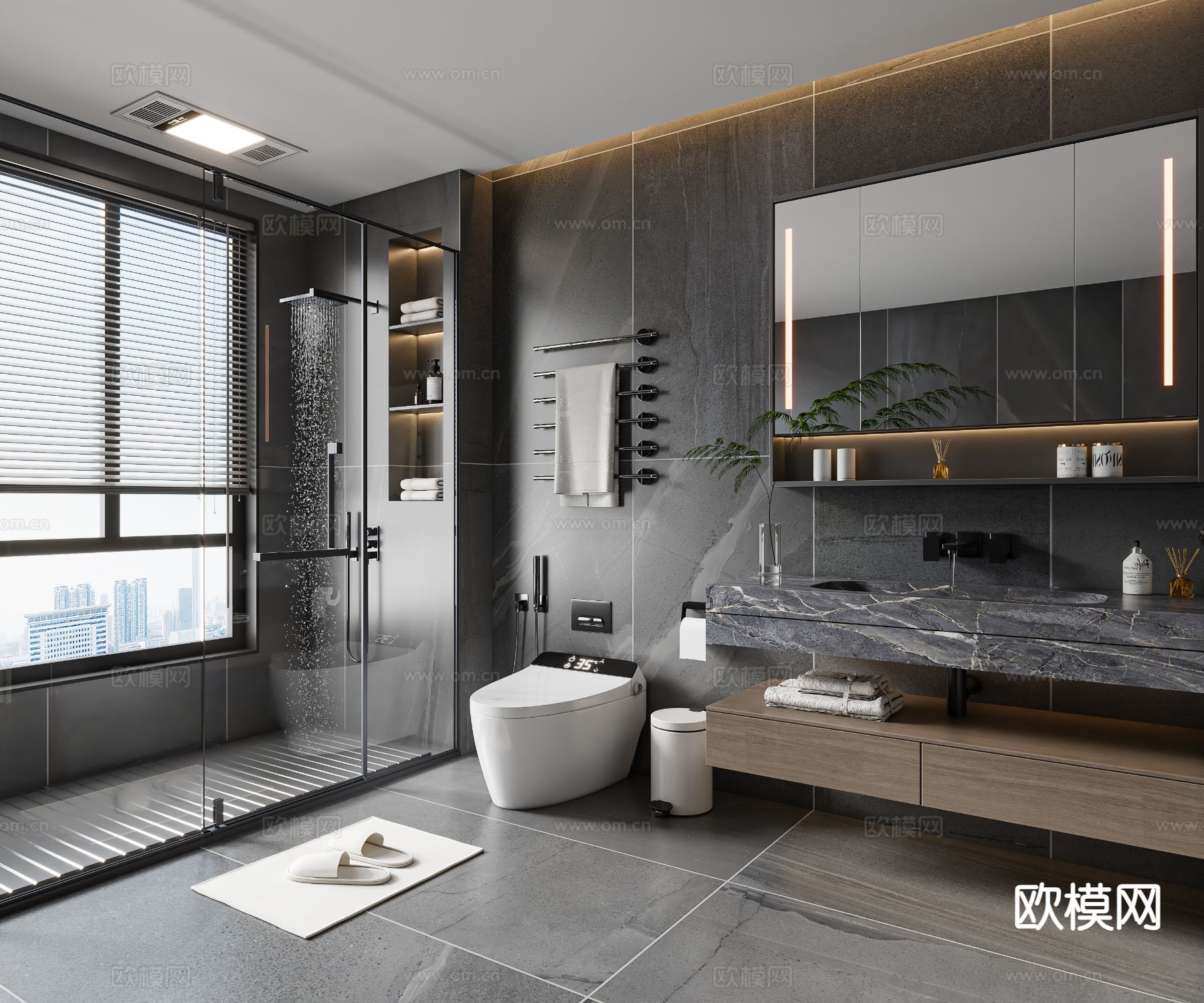 高级灰卫生间 浴室su模型下载（渲染图2）
