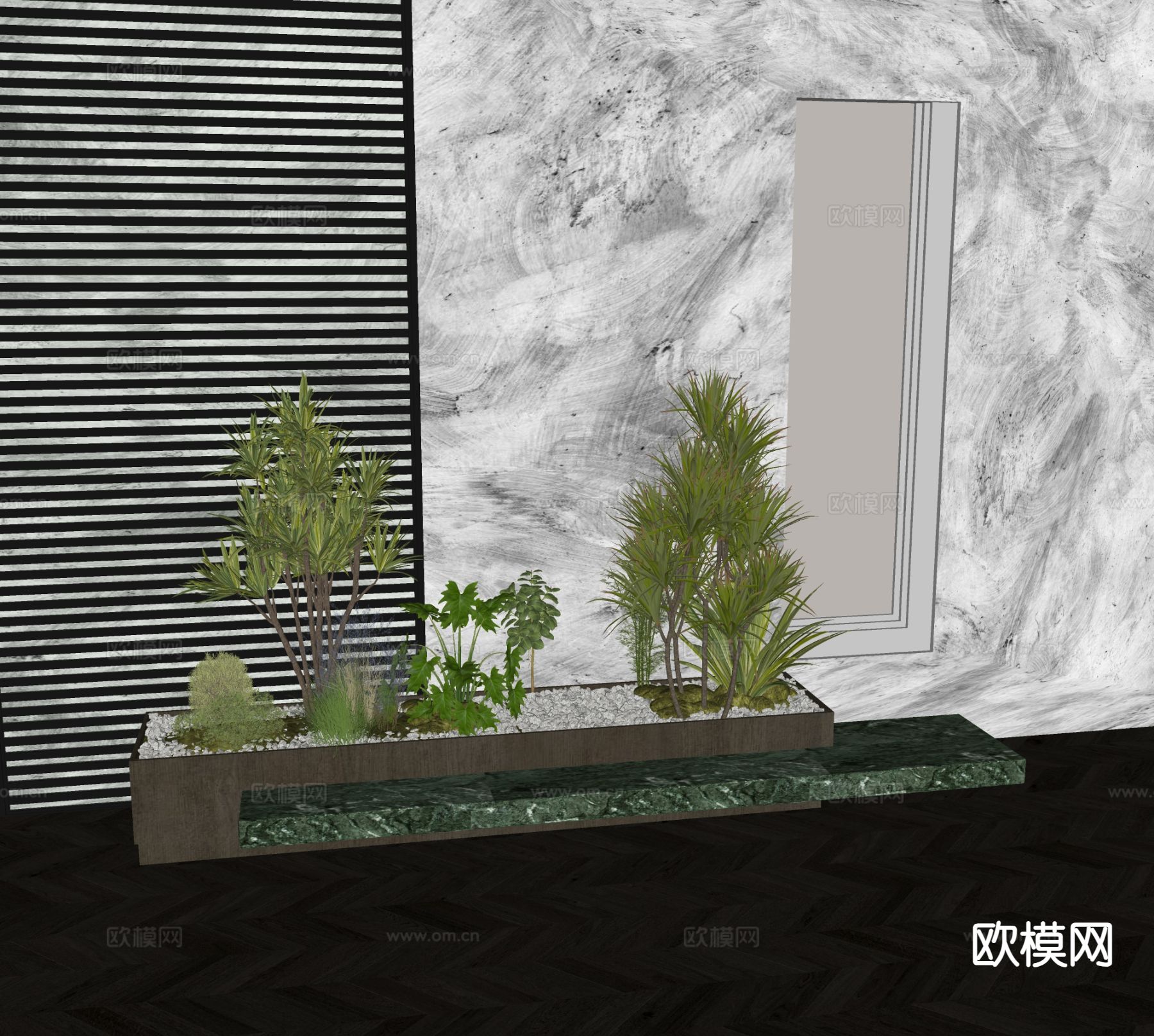 现代植物堆 花坛su模型下载（渲染图1）