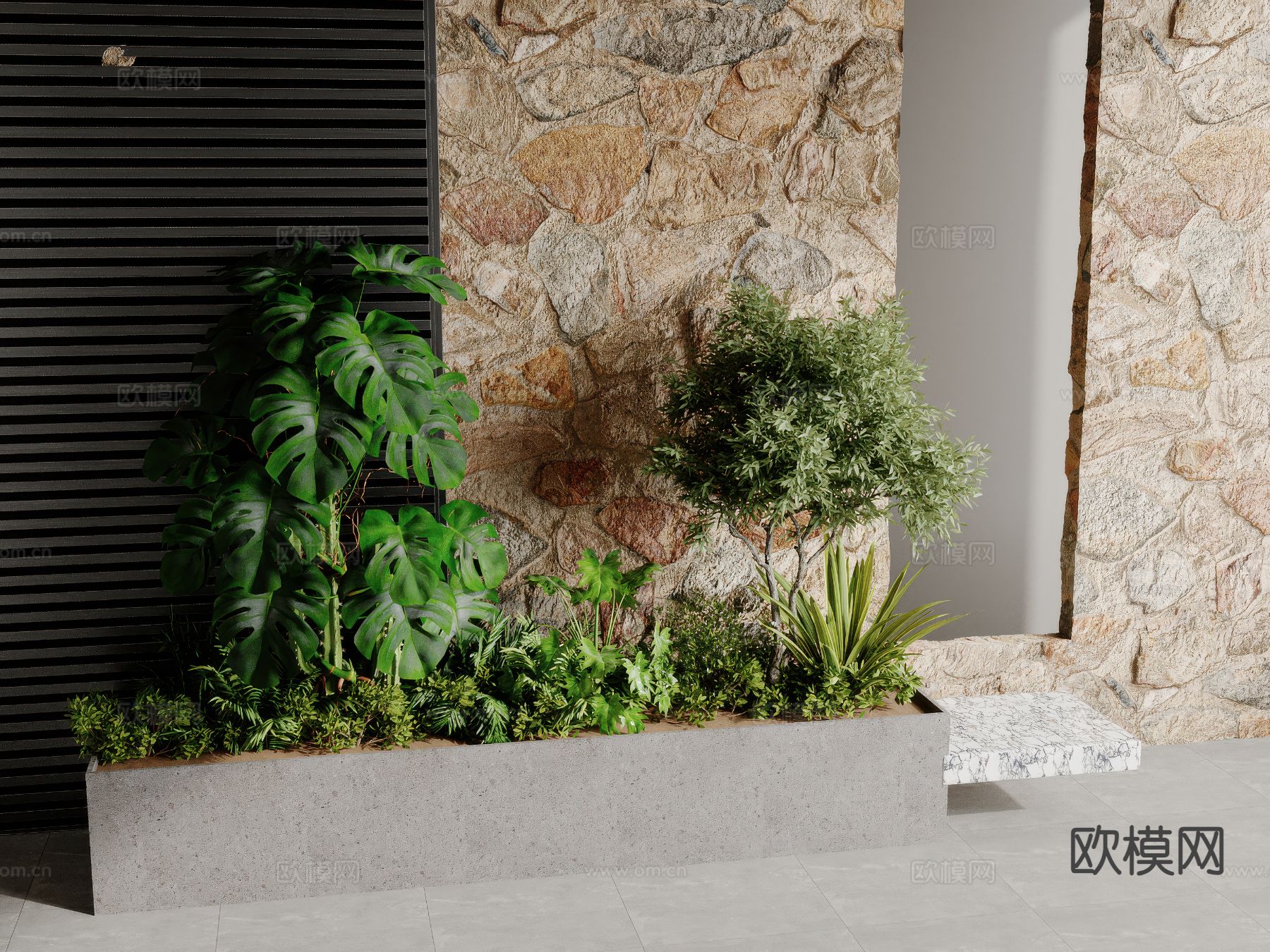 现代植物堆 花坛su模型下载（渲染图2）