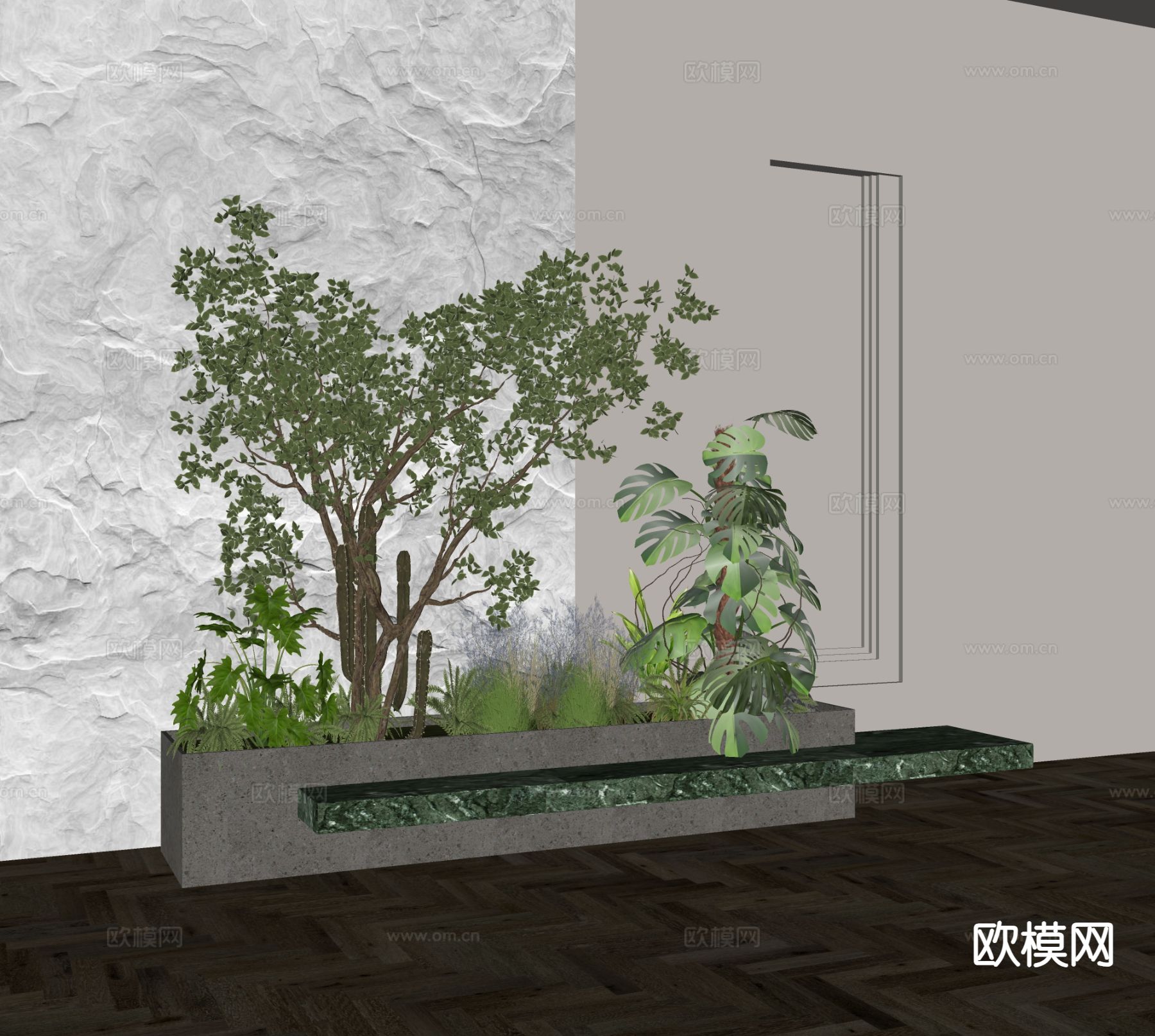 现代植物堆 花坛su模型下载（渲染图1）