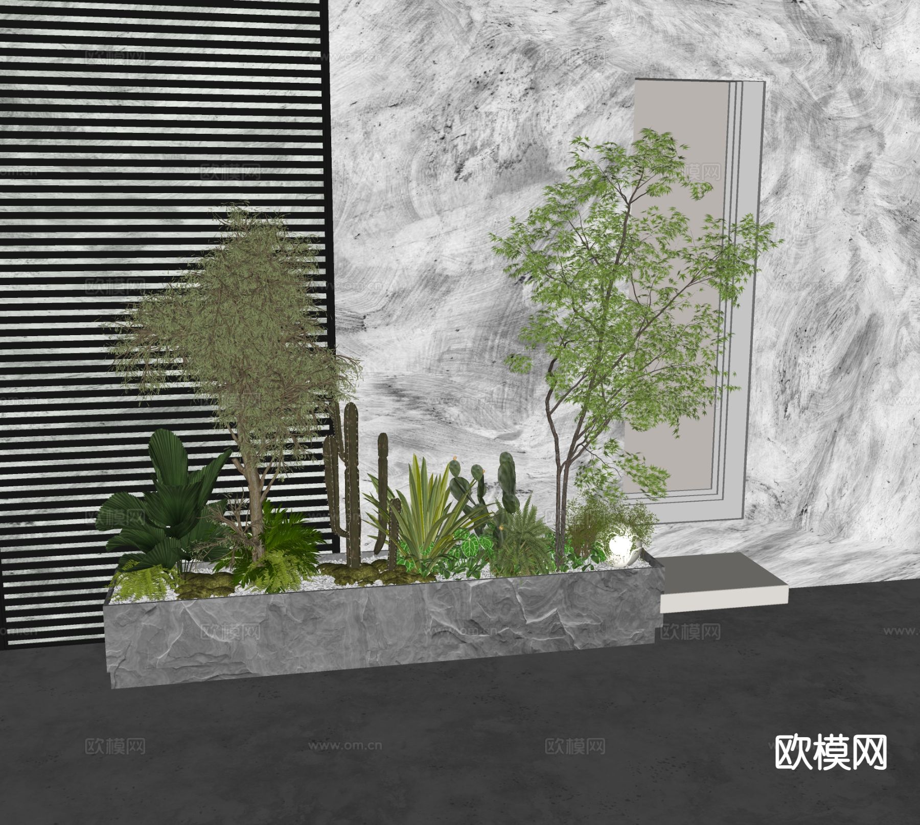 现代植物堆 花坛su模型下载（渲染图1）