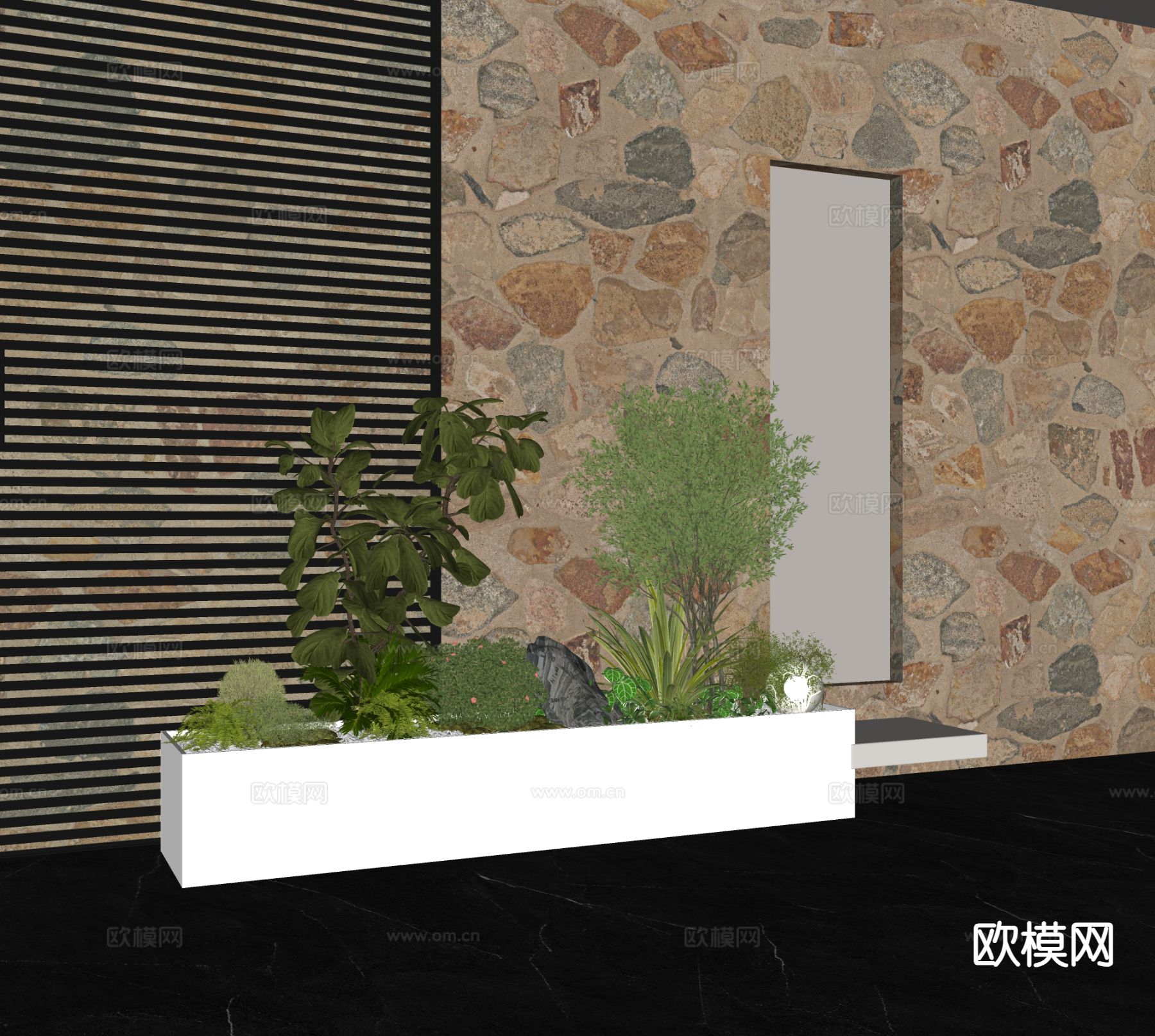 现代植物堆 花坛su模型下载（渲染图1）