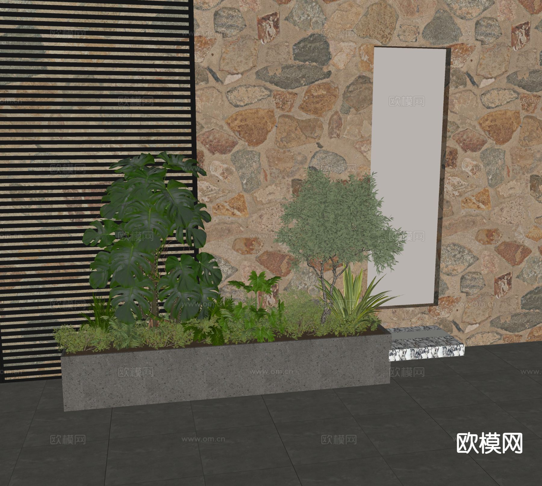 现代植物堆 花坛su模型下载（渲染图1）
