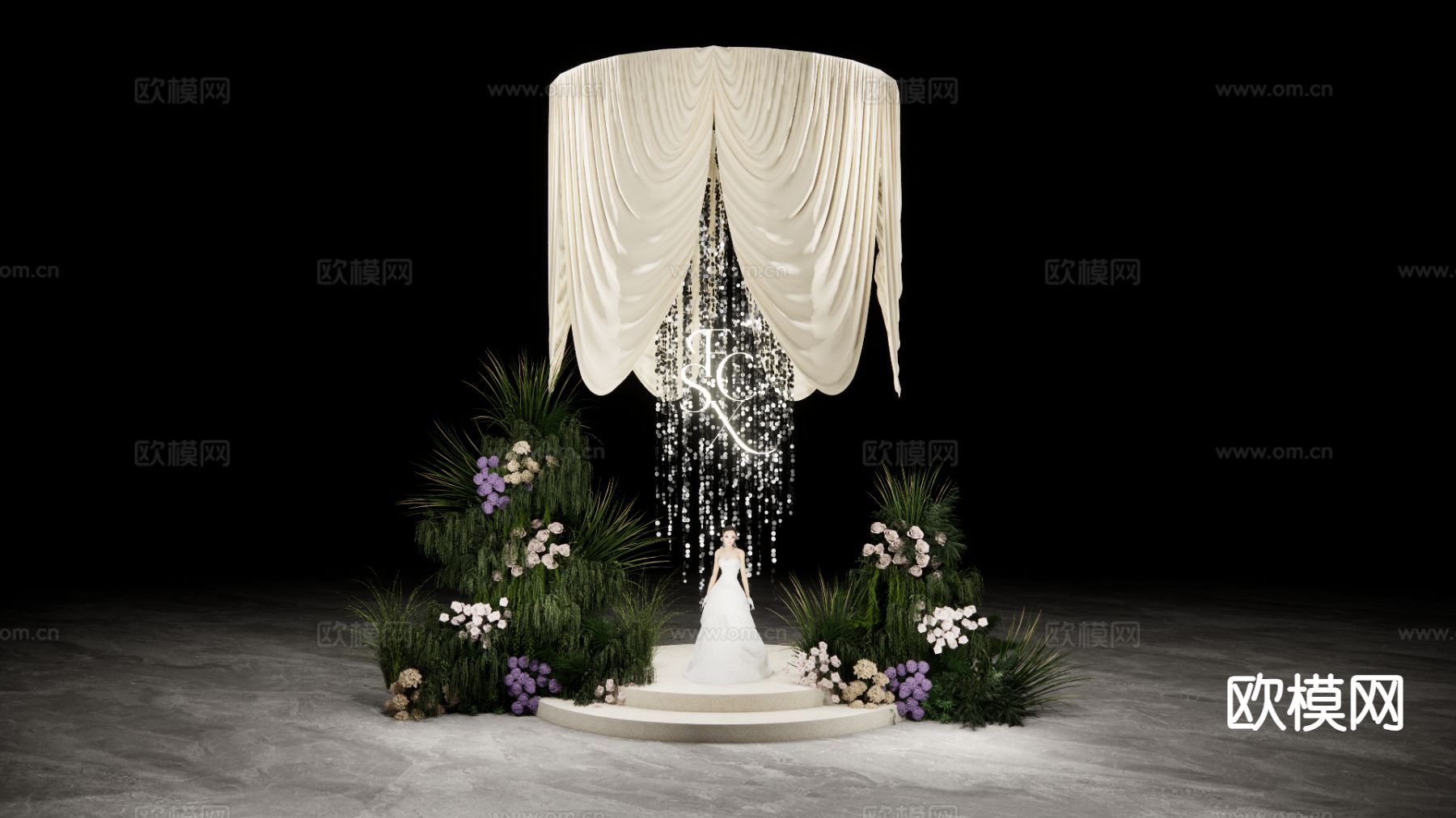 高级简约布幔 小众自然系婚礼su模型下载（渲染图5）