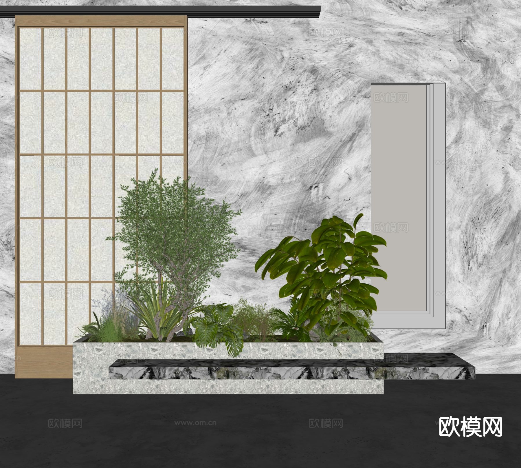 现代植物堆 花坛su模型下载（渲染图1）