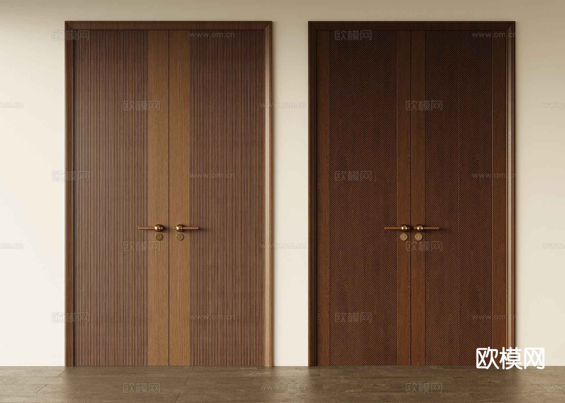 中古风双开门 对开门 酒店门3d模型下载