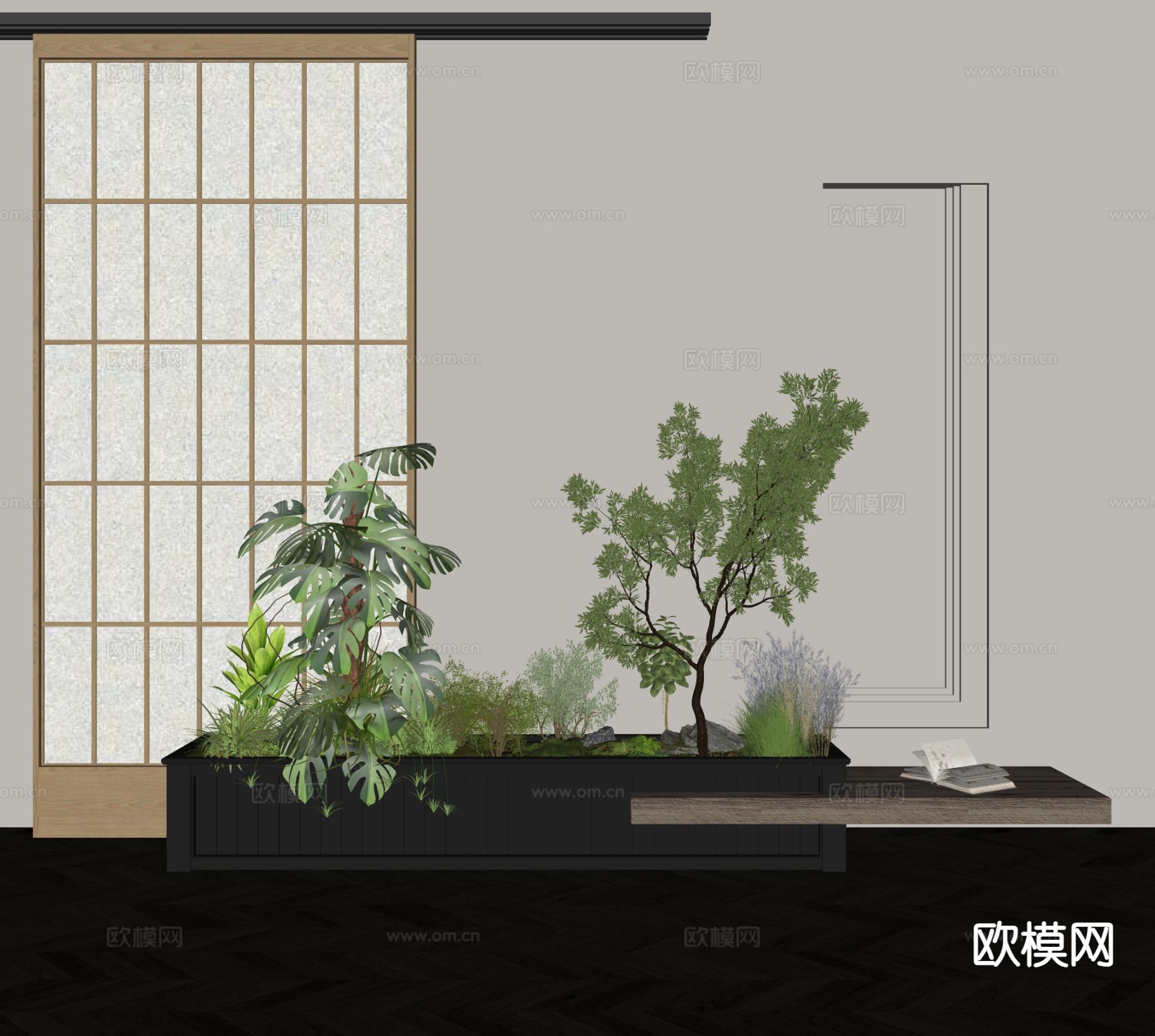 现代植物堆 花坛su模型下载（渲染图1）