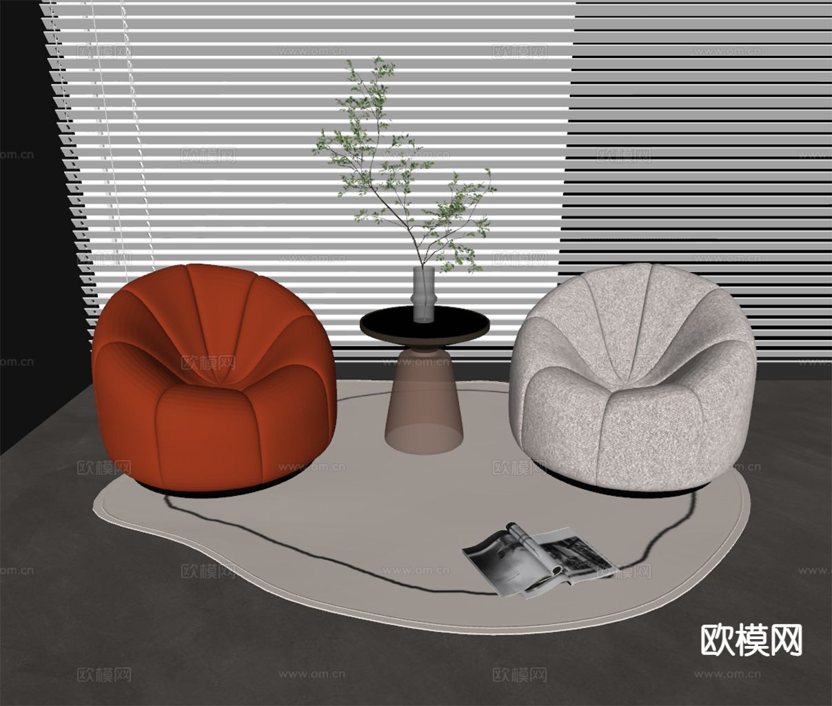现代休闲椅su模型下载（渲染图1）