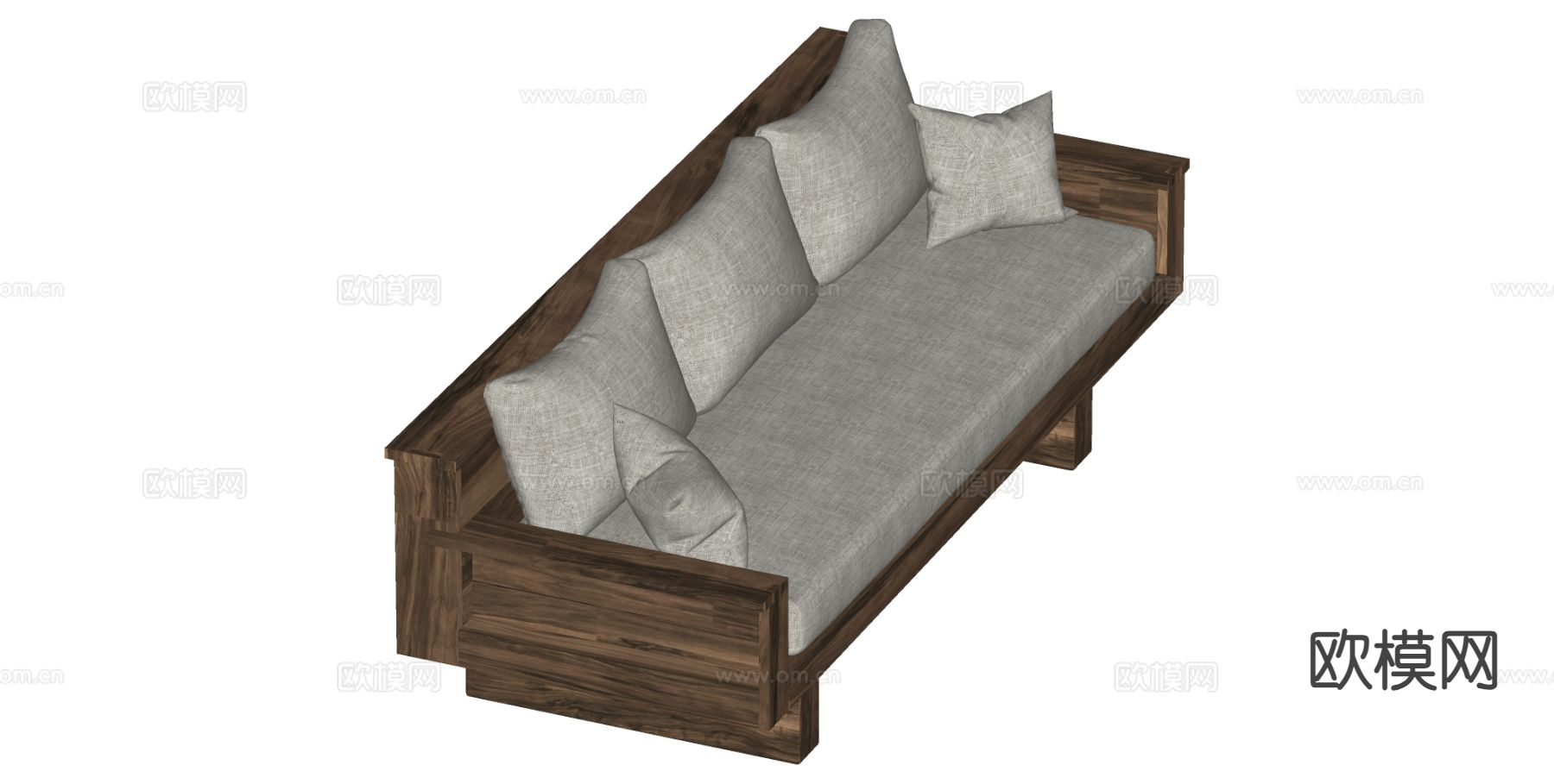 侘寂风多人沙发su模型下载（渲染图1）