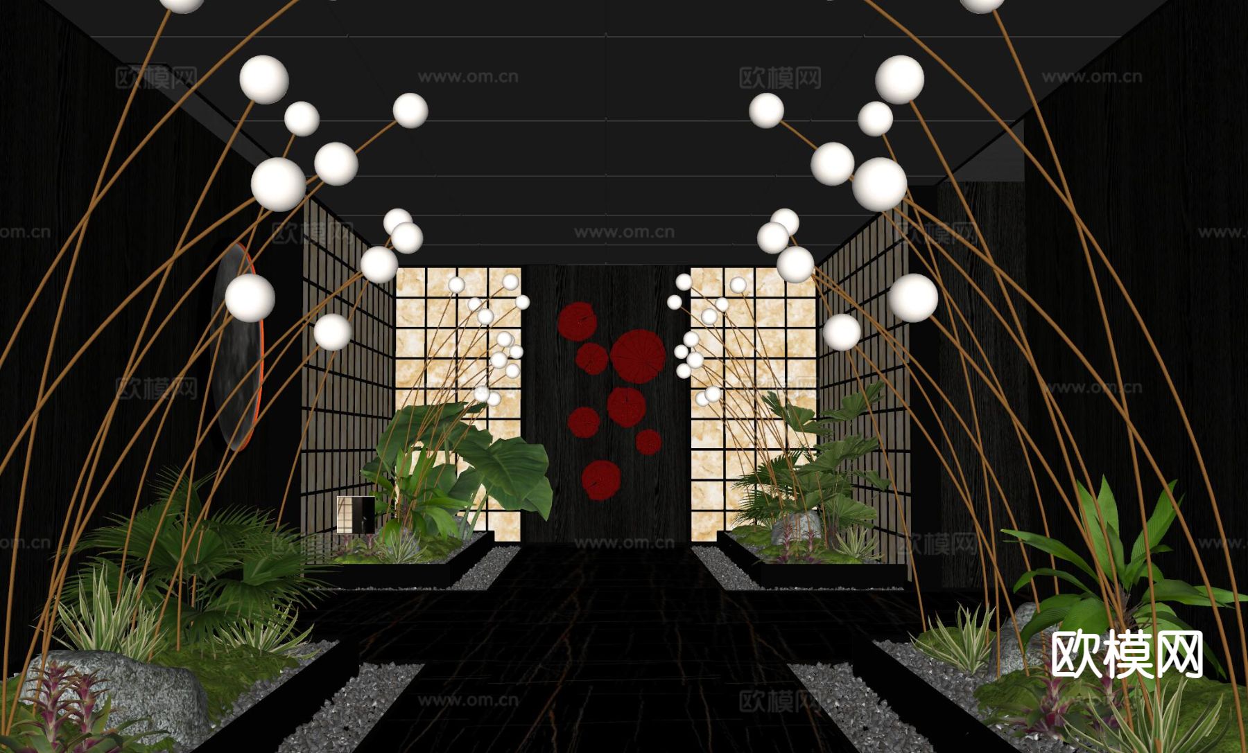 现代会所过道 室内造景su模型下载（渲染图1）