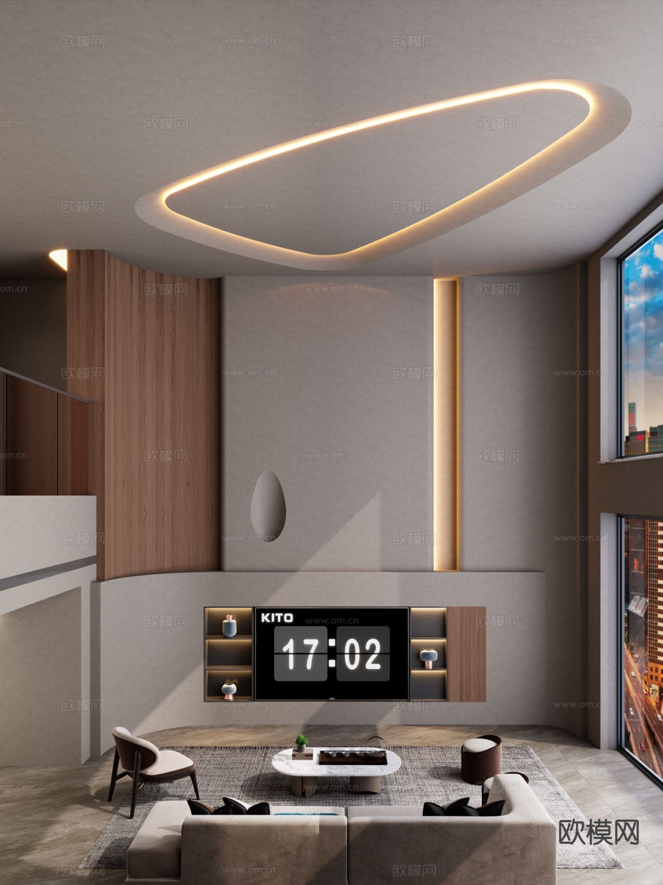 意式跃层客厅 别墅客厅su模型下载（渲染图2）