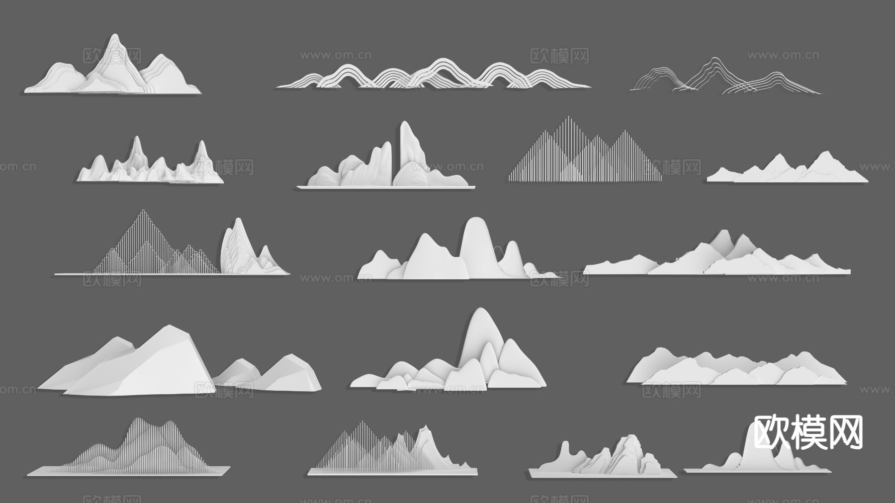 山脉剪影 假山元素 线条图案 墙饰挂件3d模型