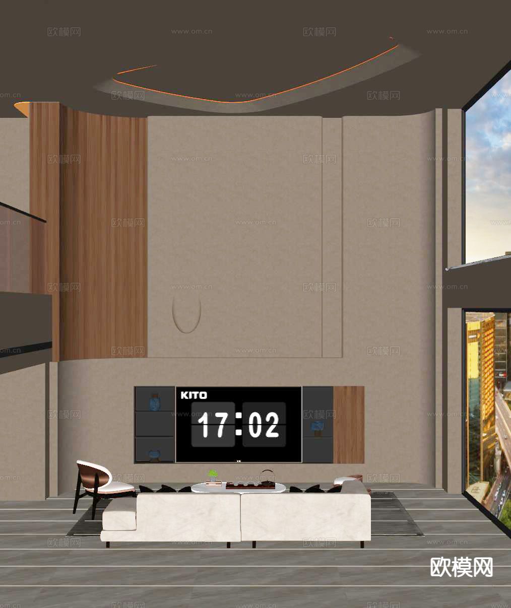 意式跃层客厅 别墅客厅su模型下载（渲染图1）