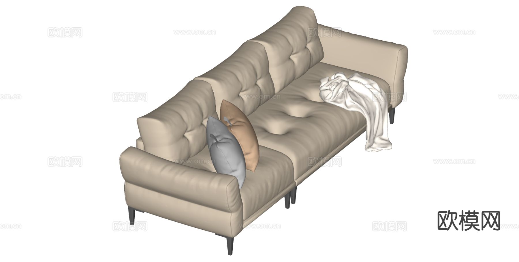 中古风多人沙发su模型下载（渲染图1）