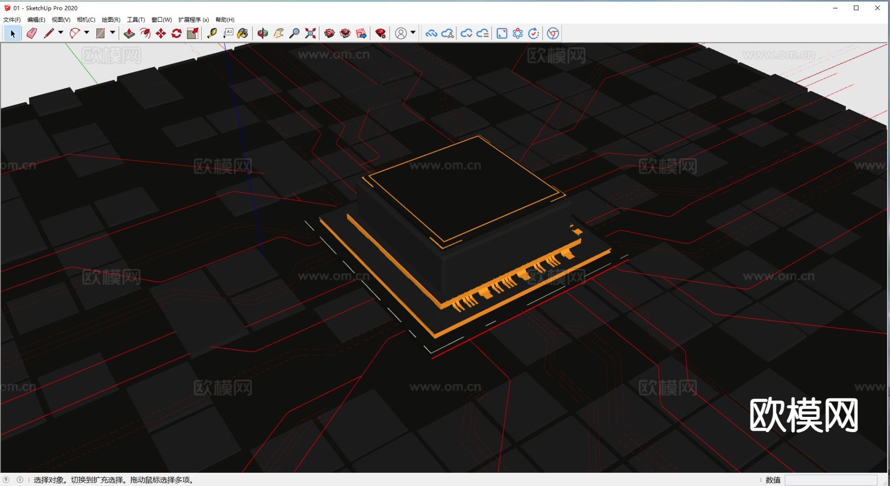 芯片场景 芯片装饰su模型下载（渲染图1）