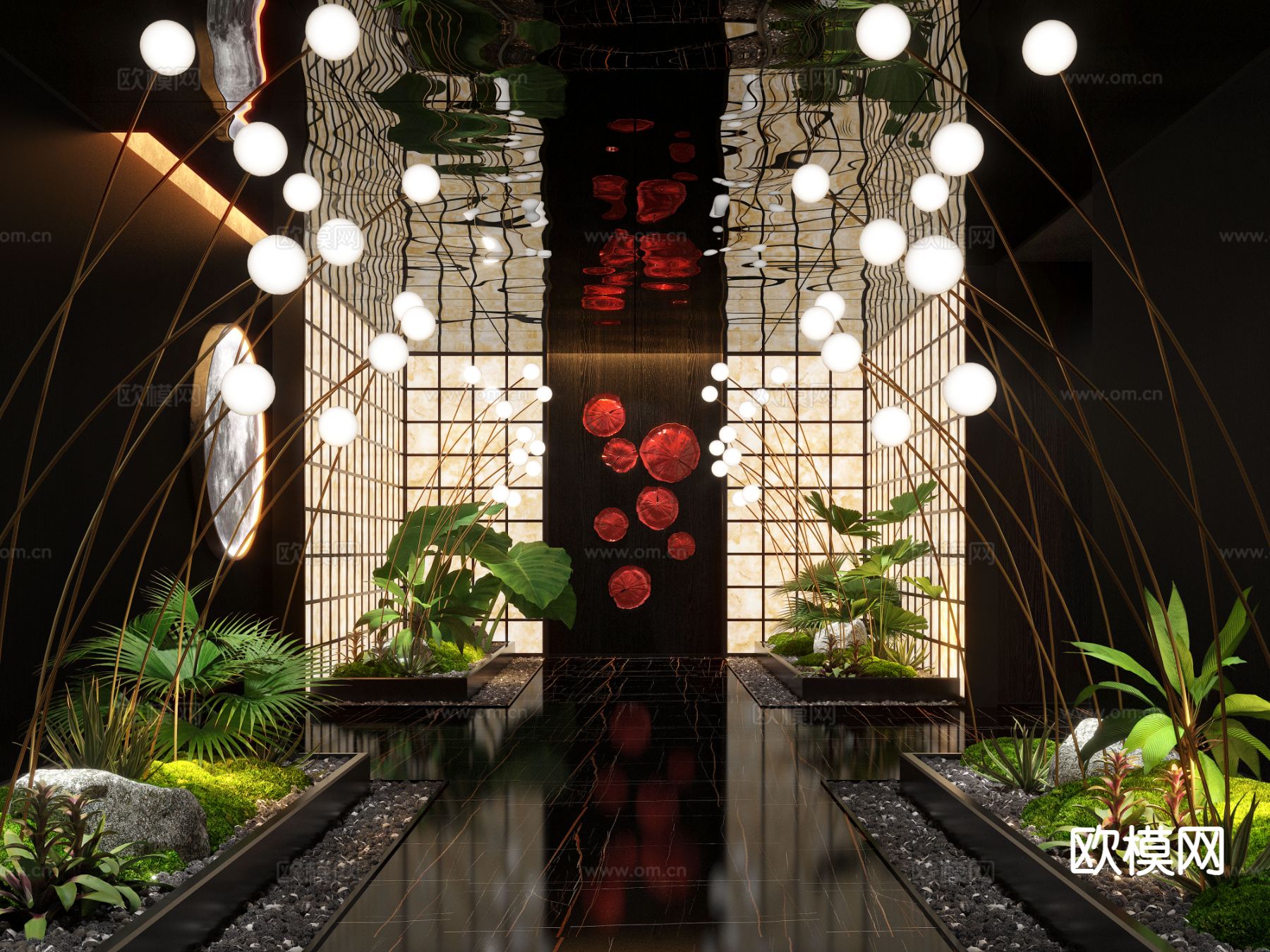 现代会所过道 室内造景su模型下载（渲染图2）