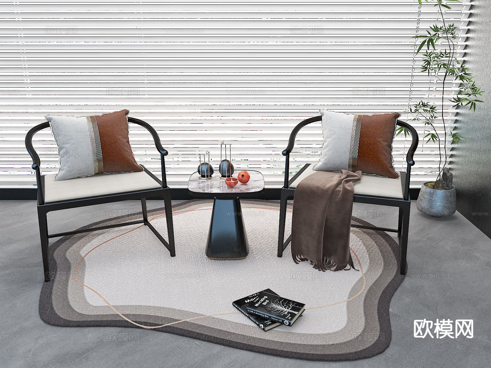 新中式休闲椅su模型下载（渲染图2）