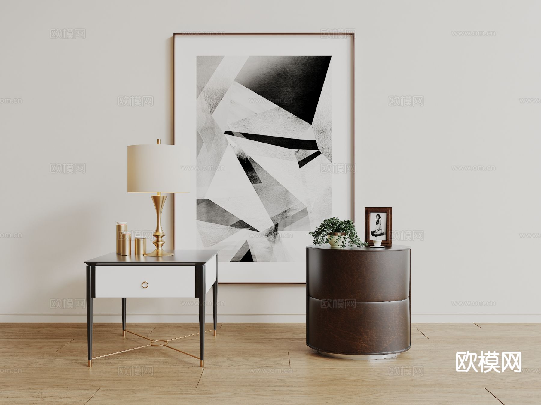 轻奢床头柜3d模型下载（渲染图1）