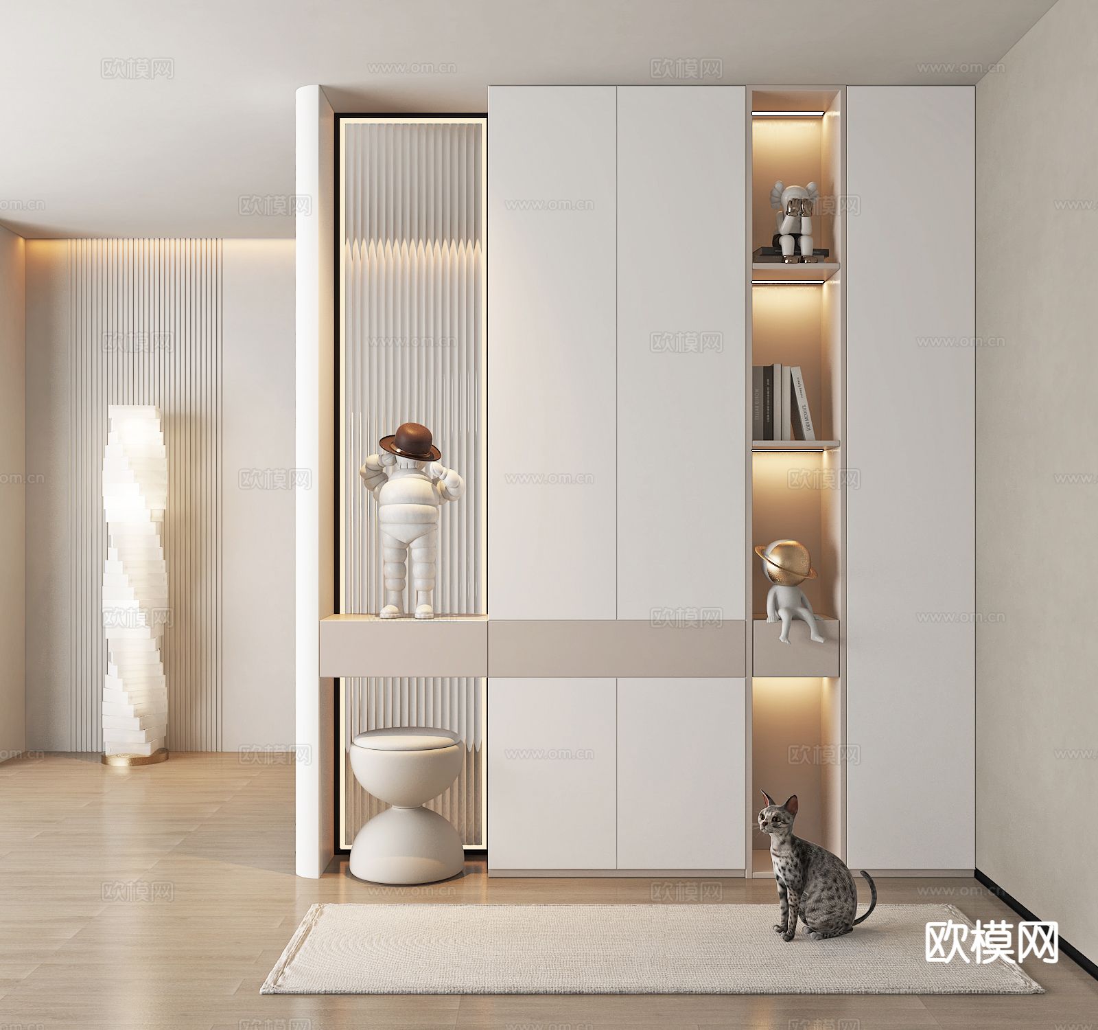 奶油风玄关柜 鞋柜su模型下载（渲染图2）