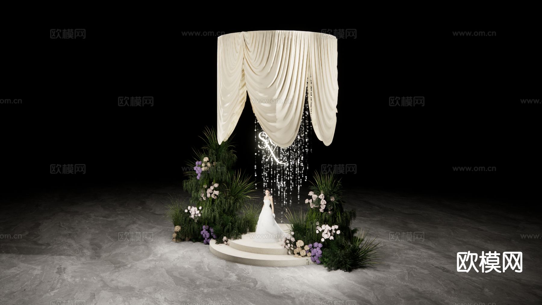 高级简约布幔 小众自然系婚礼su模型下载（渲染图3）