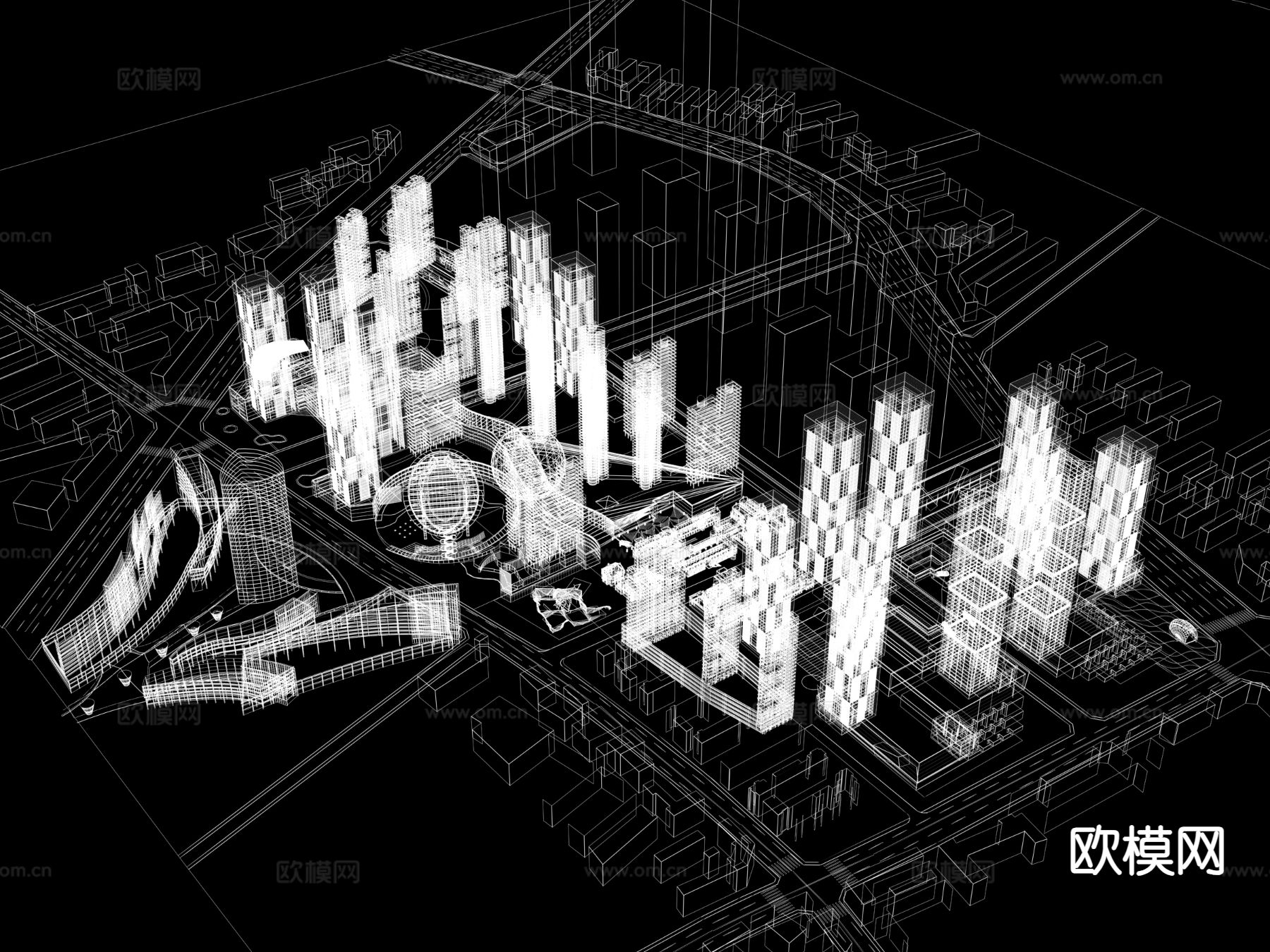 现代城市鸟瞰规划3d模型