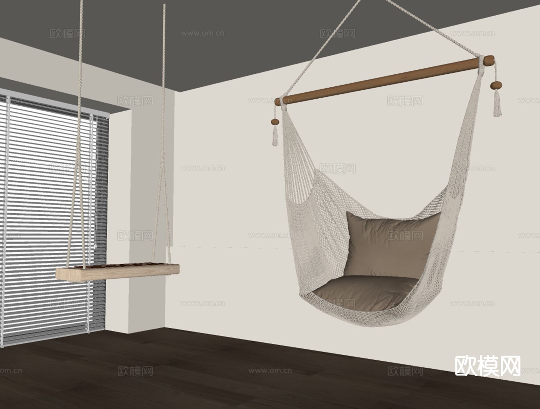 现代休闲吊椅 户外椅 吊椅su模型下载（渲染图1）