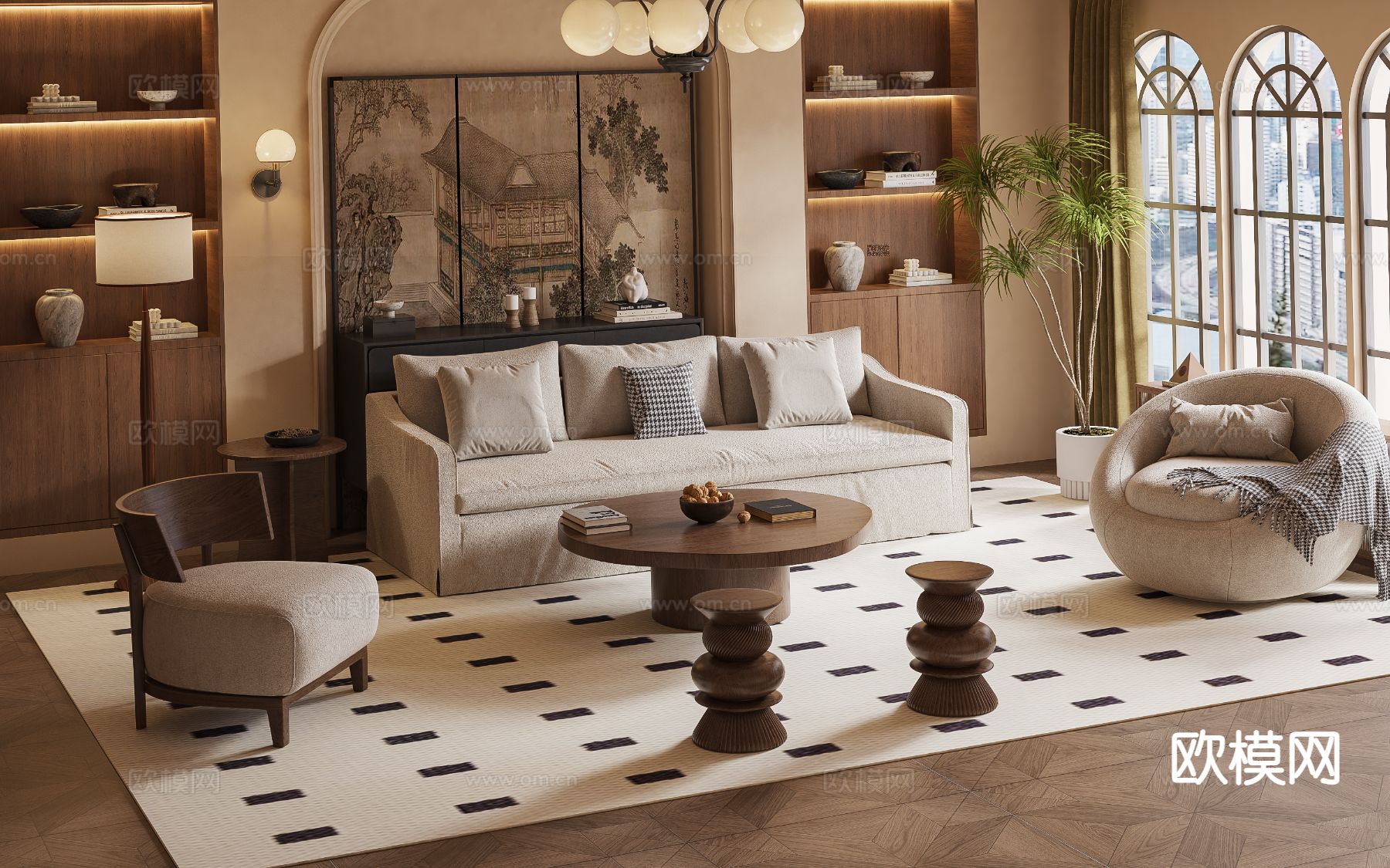 中古风组合沙发3d模型下载