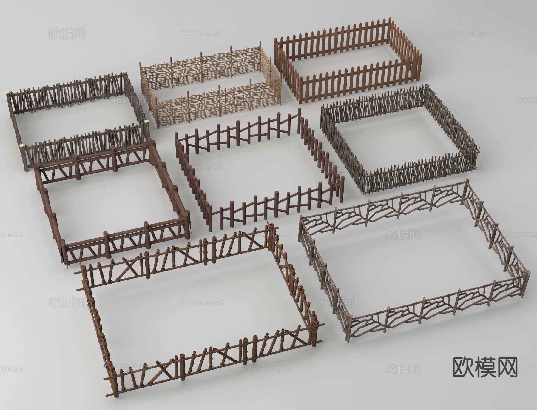 现代木围栏 栅栏 篱笆 护栏3d模型