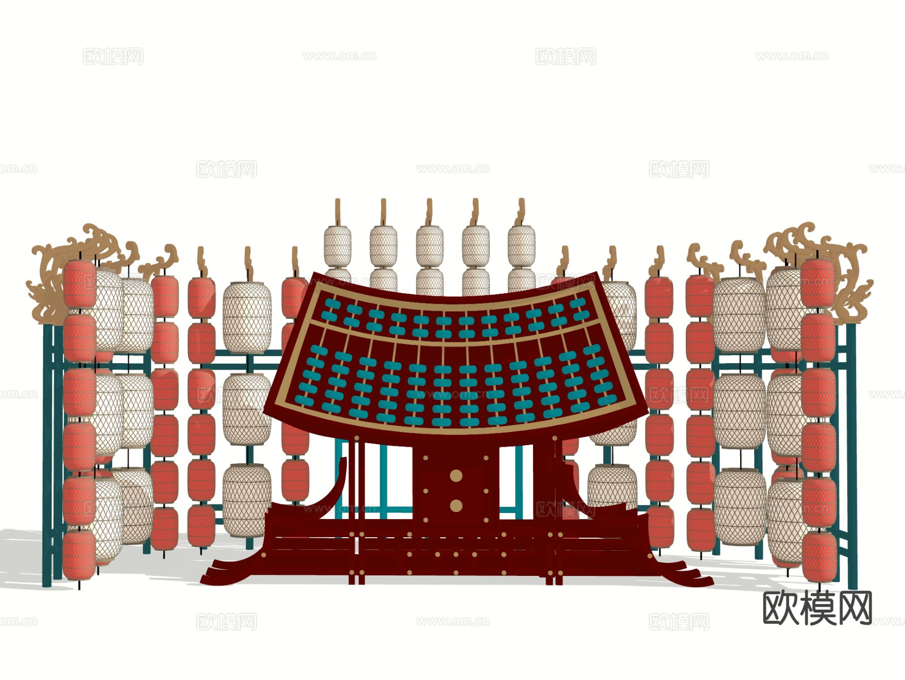 新中式美陈 户外装置 灯笼架3d模型