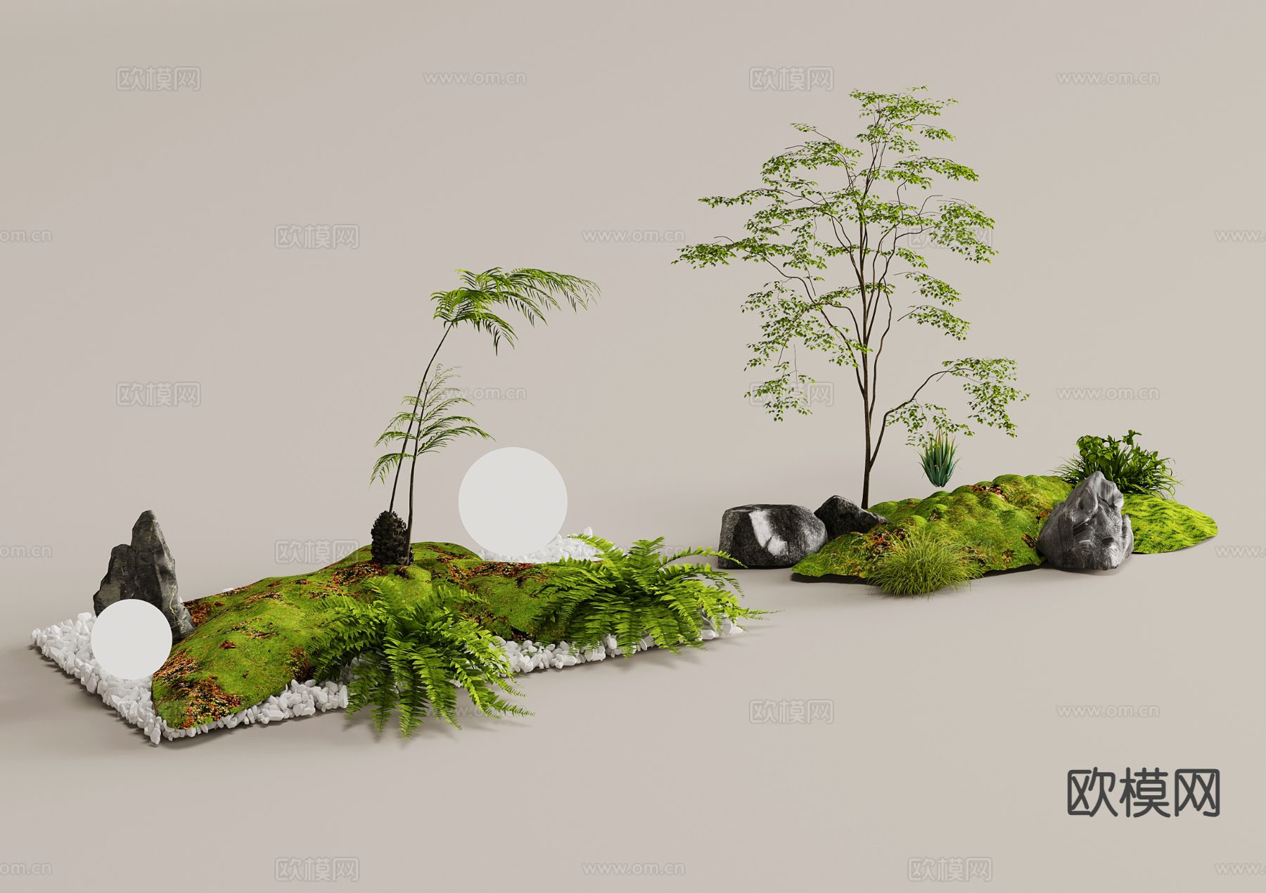 现代花境微地形 植物堆 景观小品3d模型