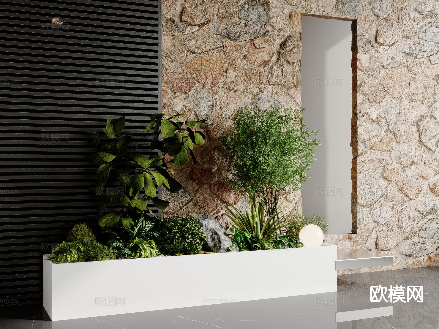 现代植物堆 花坛su模型下载（渲染图2）