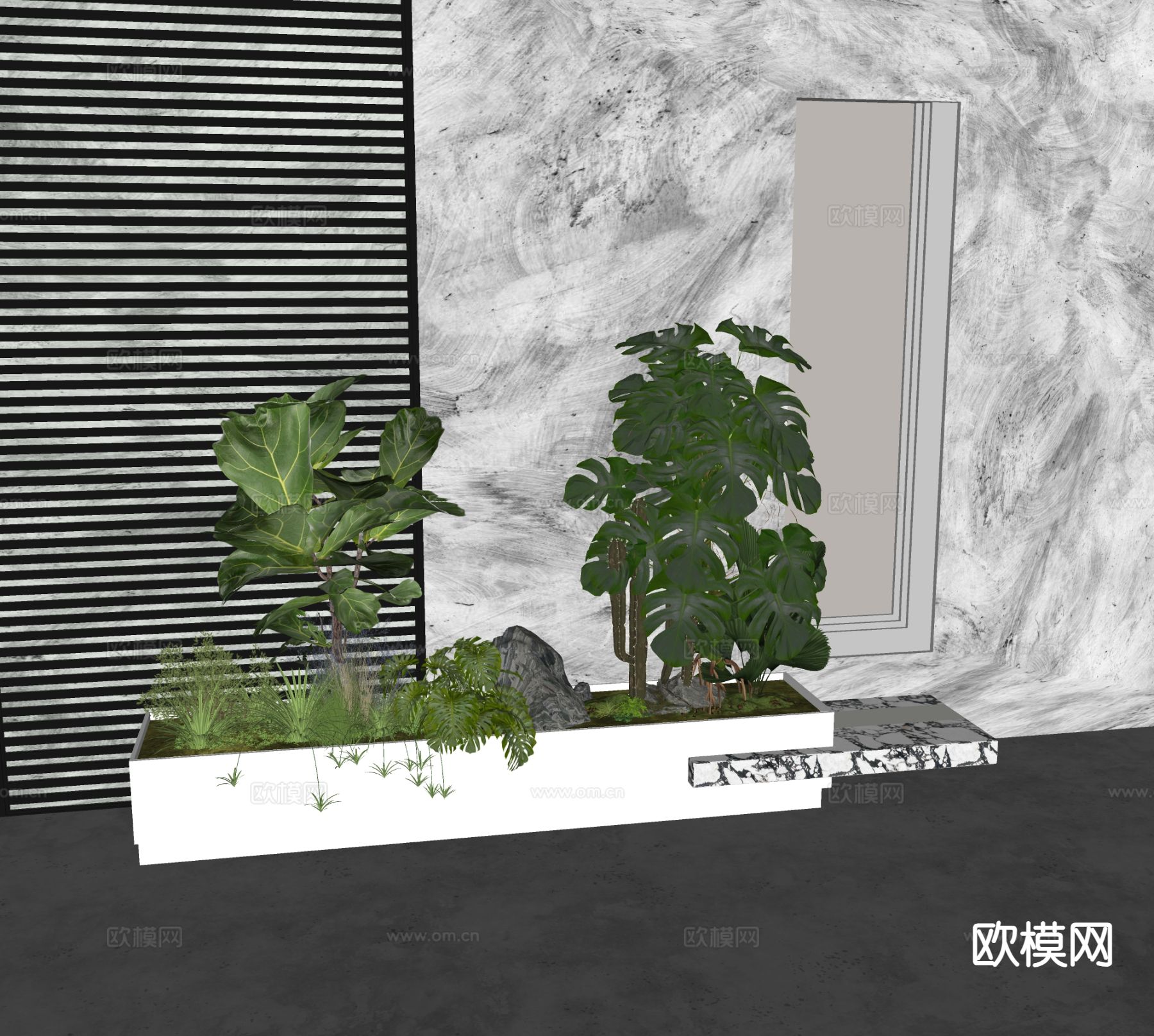 现代植物堆 花坛su模型下载（渲染图1）