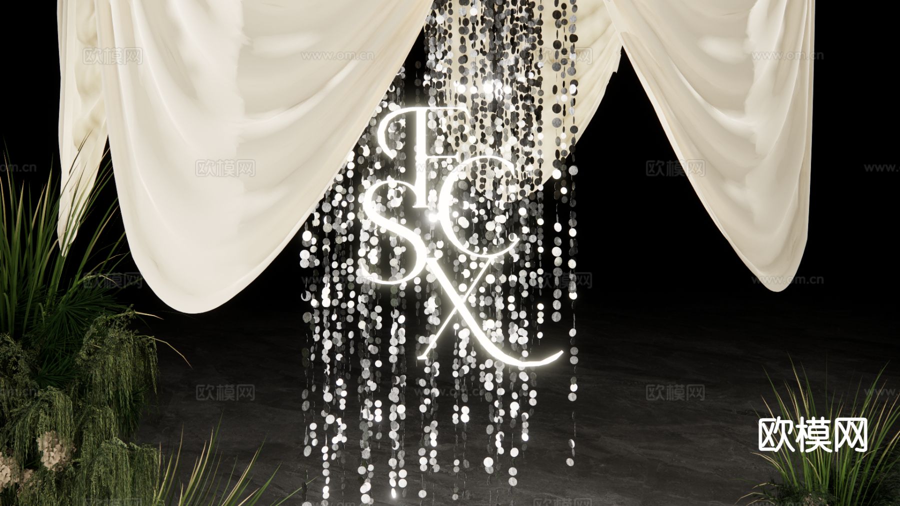 高级简约布幔 小众自然系婚礼su模型下载（渲染图4）