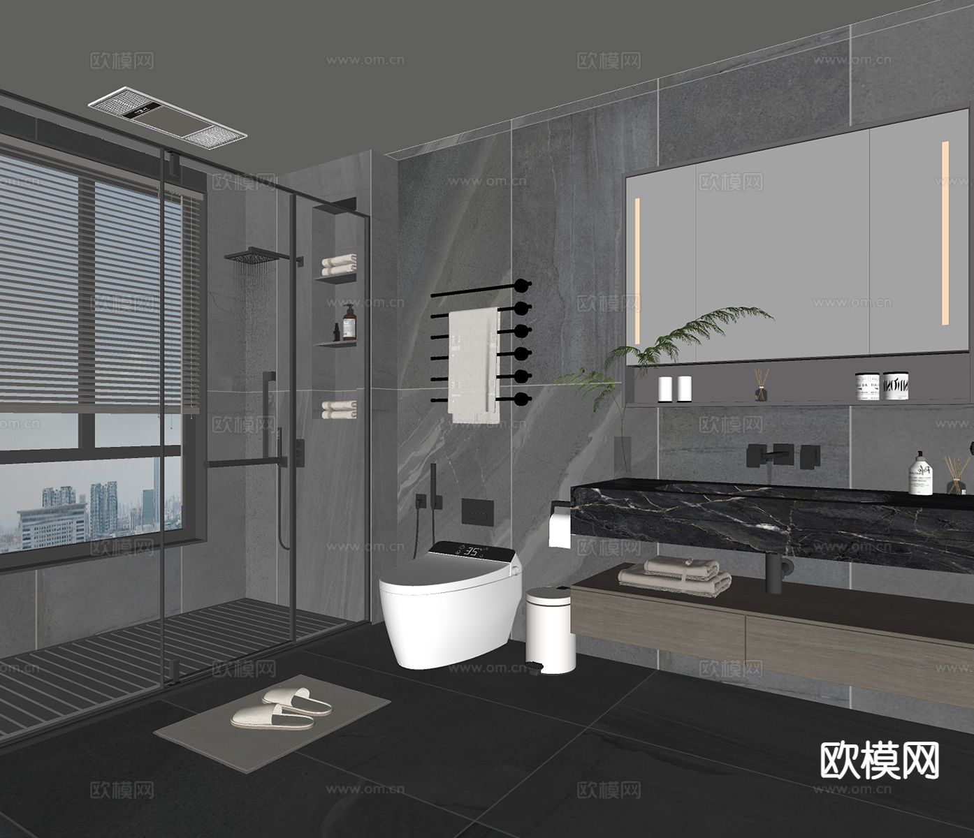 高级灰卫生间 浴室su模型下载（渲染图1）