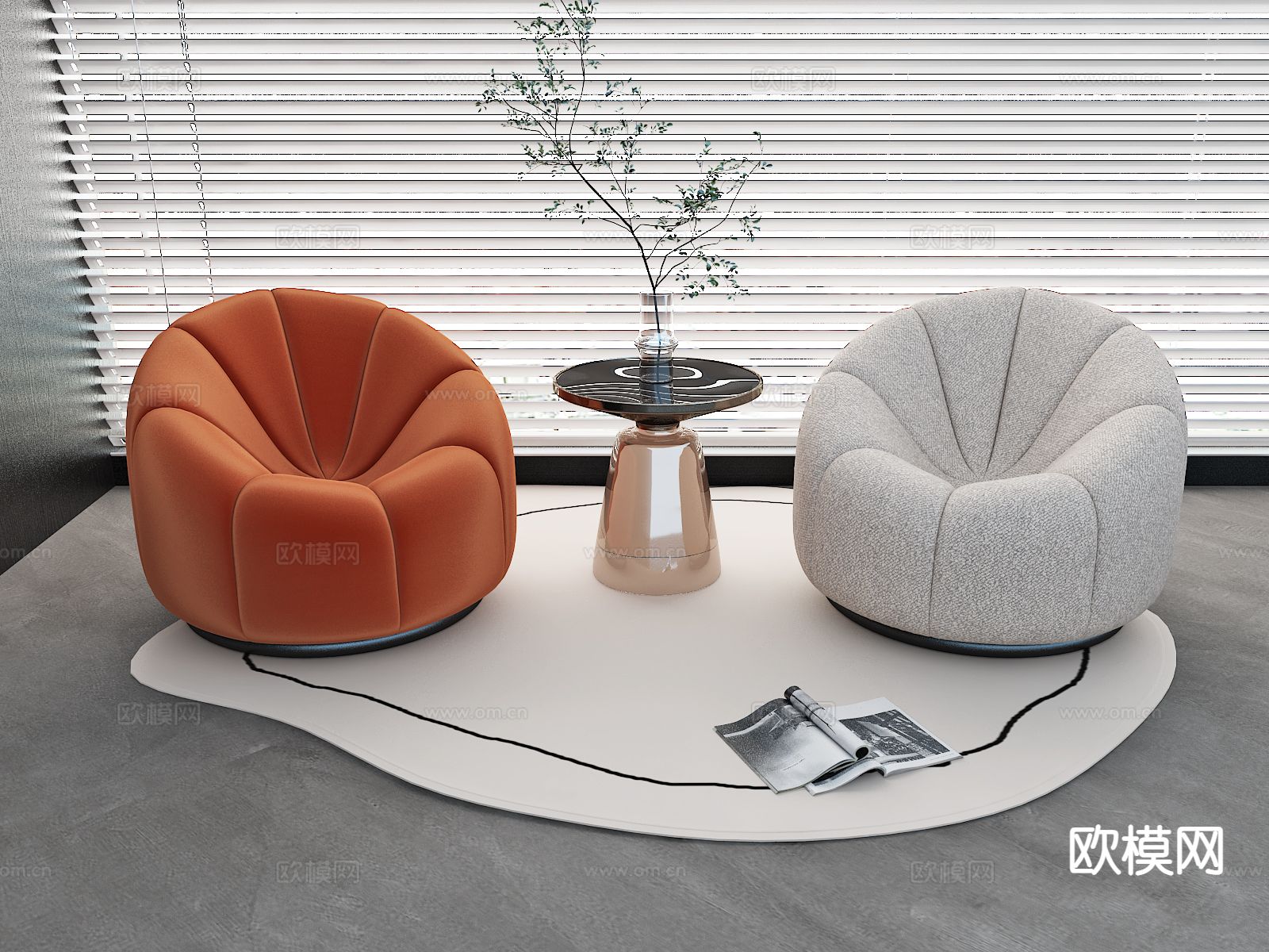 现代休闲椅su模型下载（渲染图2）