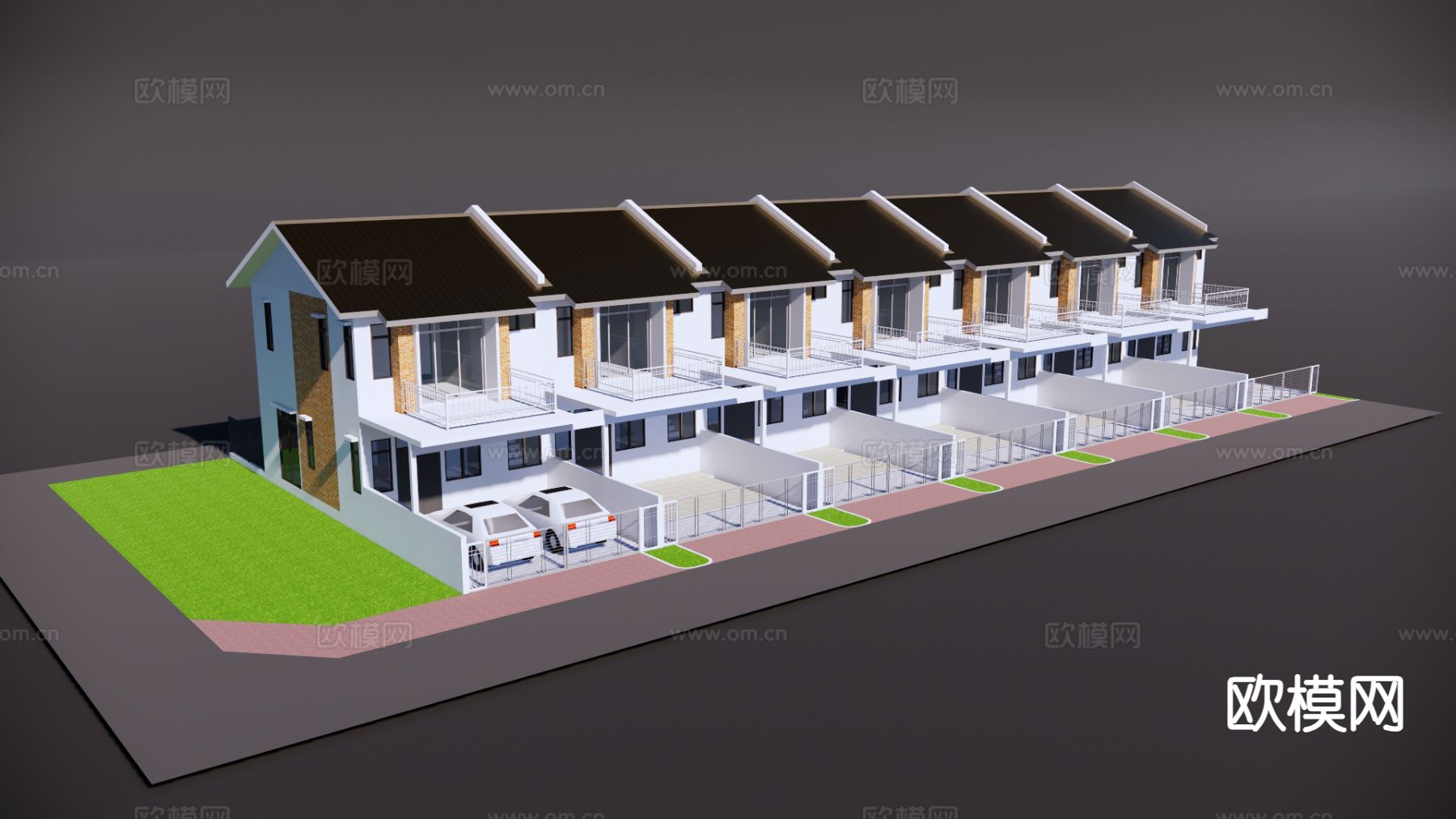 联排别墅建筑外观su模型下载（渲染图2）