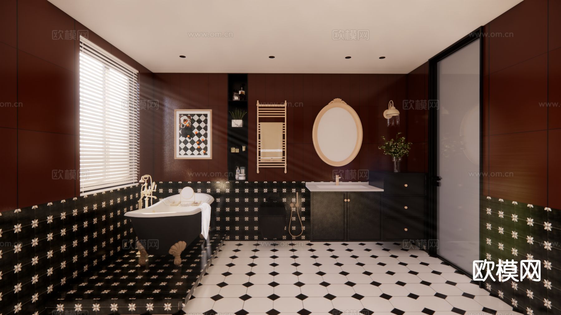 美式卫生间 浴室su模型下载（渲染图2）