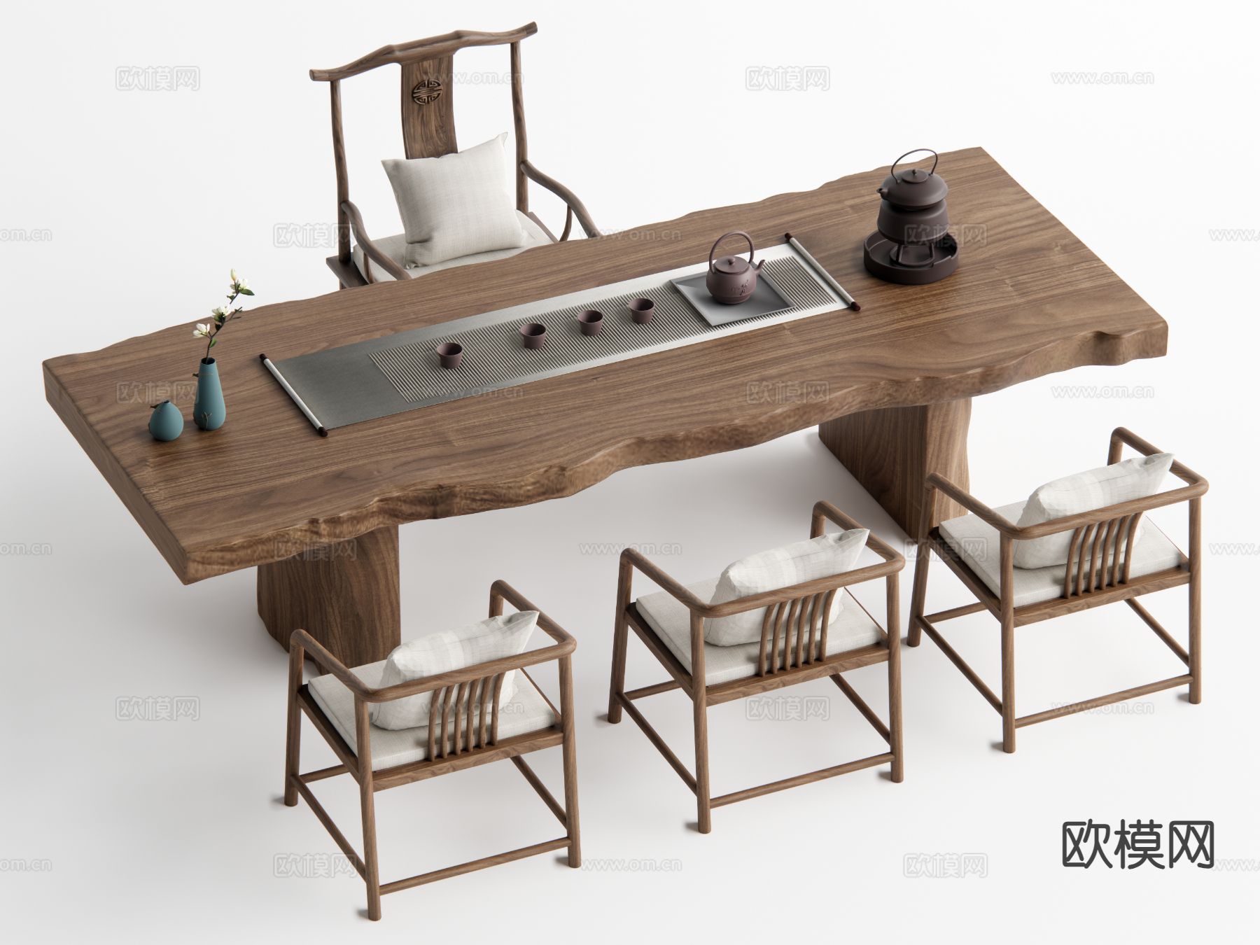 新中式茶桌椅 茶台su模型下载（渲染图2）